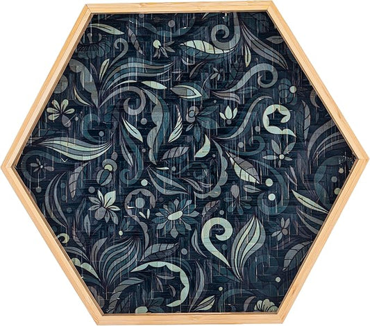 PEMAR 15.7" Hexagonal Bamboo Tray for Serving Coffee, Breakfast, Bread, Food, Art Decor. Decorative Pattern Tray for Coffee Table, Kitchen Counter, Vanity, Bedroom, Ottoman, Home Decor (Turquoise)