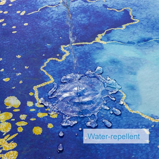 Marble Shower Curtain, Blue Marble Shower Curtain Set with 12 Hooks, Abstract Luxury Blue Marble with Gold Veins Texture Shower Curtains for Bathroom, Waterproof Fabric, 72" W X 72" L