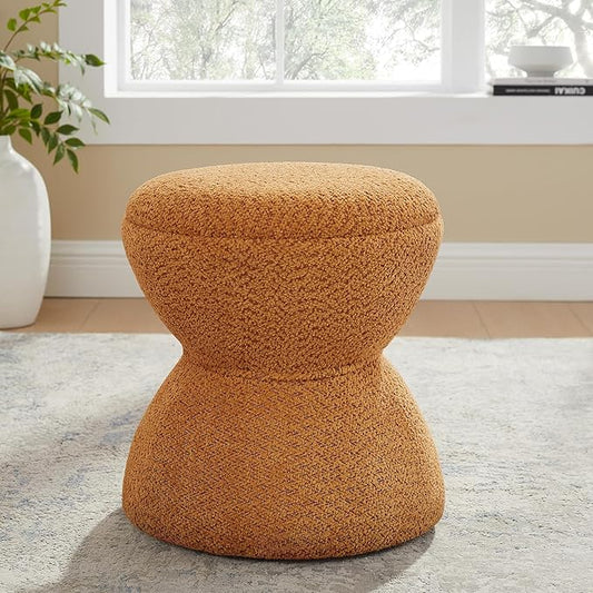 Multi-Functional Boucle Ottoman, Vanity Stool Chair, Sturdy Wooden Footstool, Suitable for Living Room, Bedroom, and Entryway, Without Installation, Curry