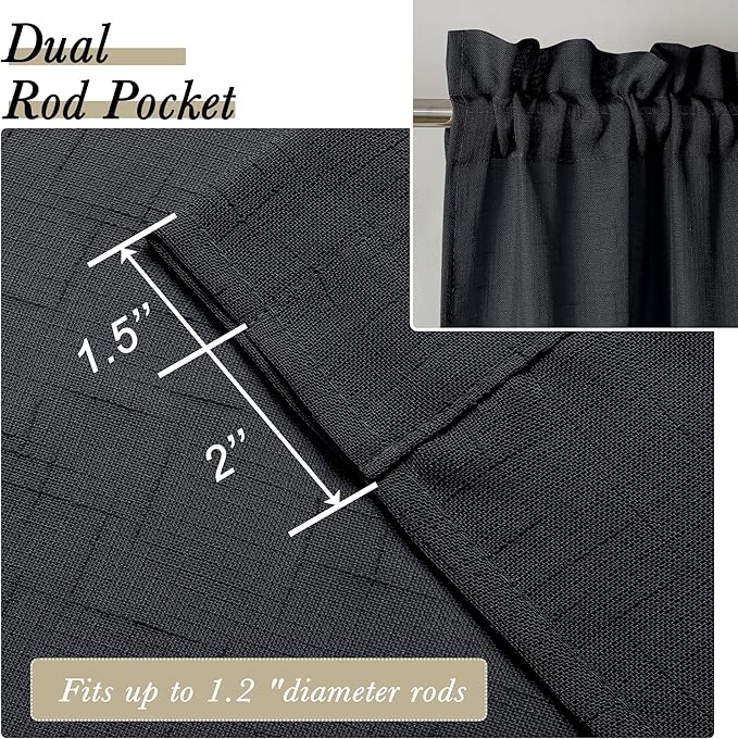 Aiyufeng Black Sheer Curtains 45 Inch Length 2 Panels, Short Linen Curtains for Kitchen, Small Window Curtains Window Treatment Privacy with Light Filtering for Cafe/Bathroom, Each 30Wx45L Inch, Black