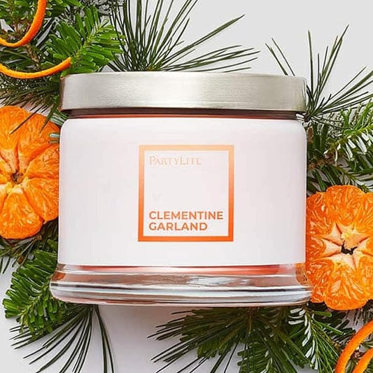 PartyLite 3-Wick Jar Candle, Highly Fragranced Clean Burning Glass Candle, 25-45 Hours Burn Time (Clementine Garland)