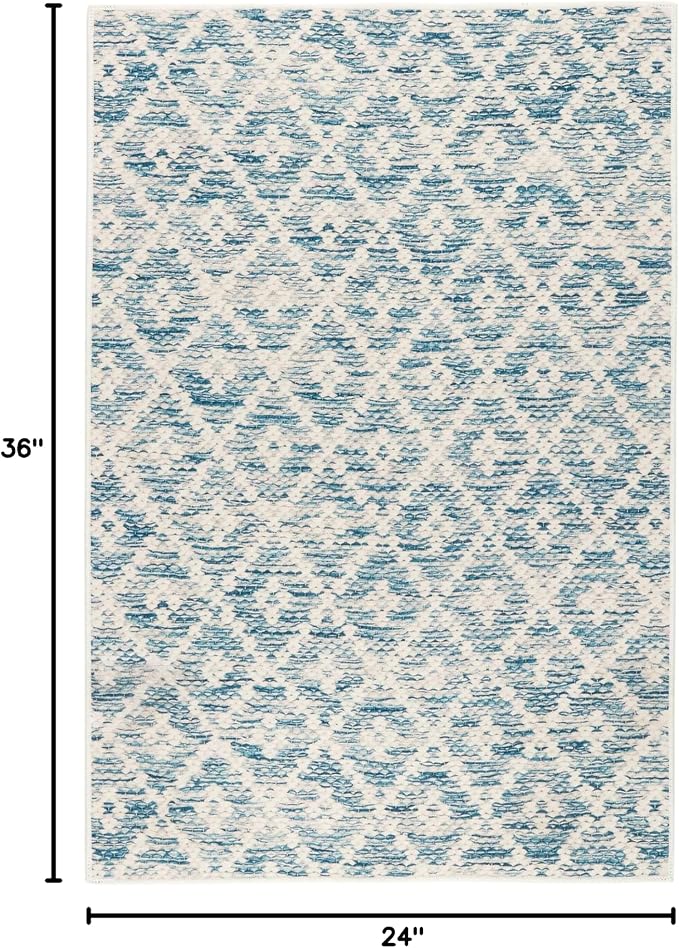 Dash and Albert Melange Diamond Machine Washable Area Rug - 2' x 3' Blue - Diamond Accent Rug - Anti-Slip Backing, Lightweight, Machine Washable, High Traffic Areas Kitchen, Mudroom, Laundry Room