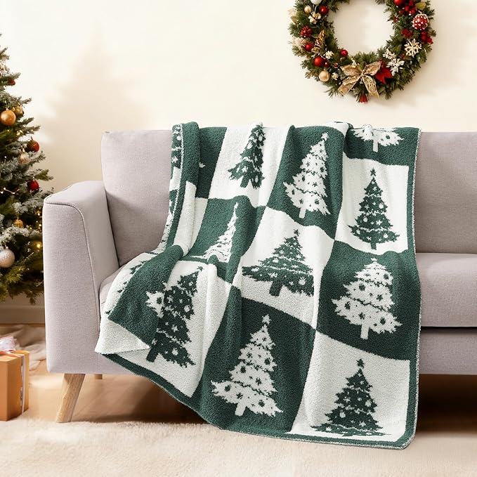 WRENSONGE Checkered Throw Blanket, Christmas Tree Pattern, Soft Cozy Fluffy Warm Hand Made Throw Blankets for Couch, Sofa, Chair, Bed, Camping, Picnic, Travel Lightweight Bed Blanket - 50"*60"
