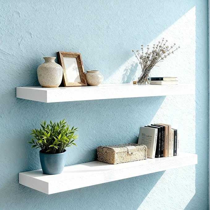 Floating Shelves for Wall(Set of 2)-36 Inch White Wood Wall Shelf with Invisible Brackets for Bathroom,Bedroom,Drawingroom,Kitchen for Decor(2pcs,White)