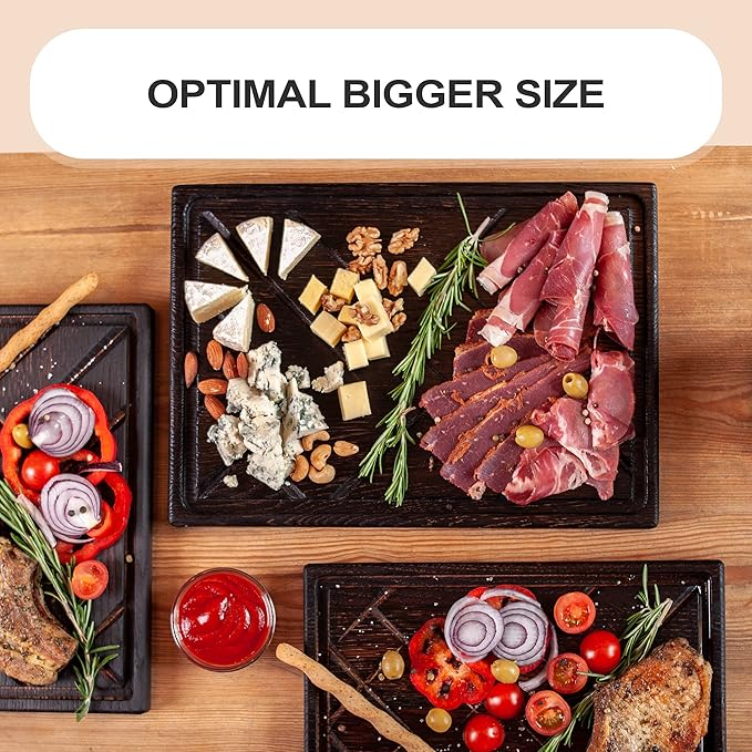 Wooden Steak Board Solid Oak Serving Barbecue Platter Natural Thick Cutting Plate Durable & Quality (Large)