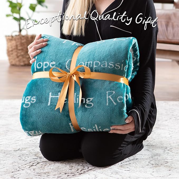 Chanasya Healing Warm Hugs Gift Throw Blanket - Sympathy Gift Cancer Chemo Survivor Get Well Caring Gifts - Comfort Gift Blanket for Love Support Strength - Women Men Friend Grandma - Teal