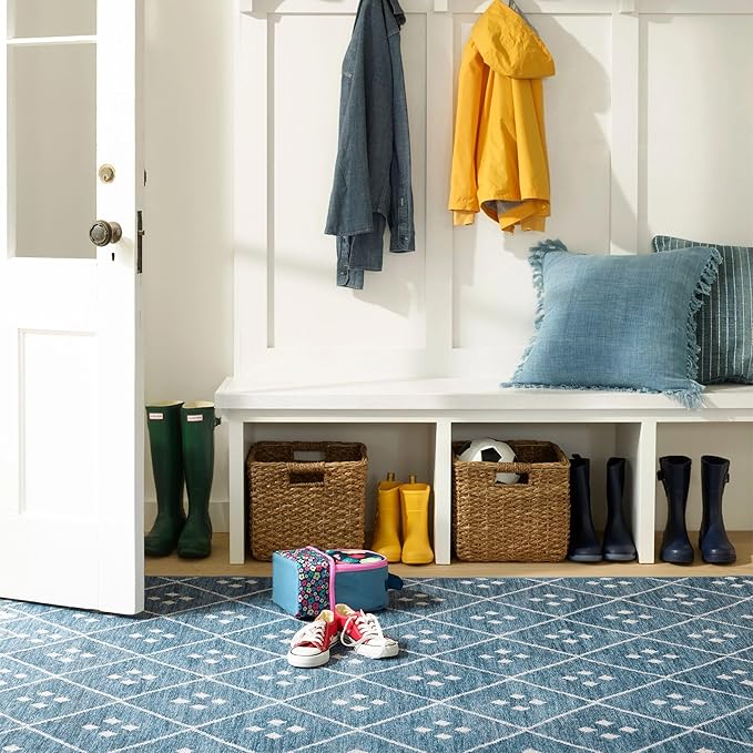 Dash and Albert Kota Machine Washable Area Rug - 4' x 6' Indigo - Diamond Accent Rug - Anti-Slip Backing, Lightweight, Machine Washable, High Traffic Areas Kitchen, Mudroom, Laundry Room