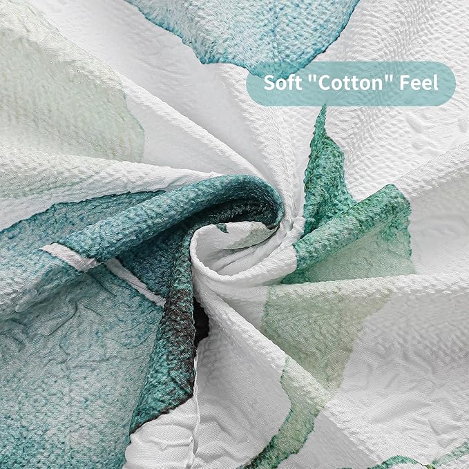 QiyI Eucalyptus Shower Curtain, 3D Embossed Butterflies Bathroom Curtain, Watercolor Green Blue Leaves Minimalist Cloth Bath Curtain, Waterproof Fabric Greenery Shower Curtain Set with Hooks, 72x72