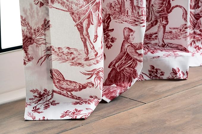 Maison d' Hermine Curtains for Living Room 100% Cotton 84 inch Length One Panel Light Filtering Toile Curtains for Bedroom with Rod and Loop Pockets (The Miller Red (White Background), 50" W x 84" L)