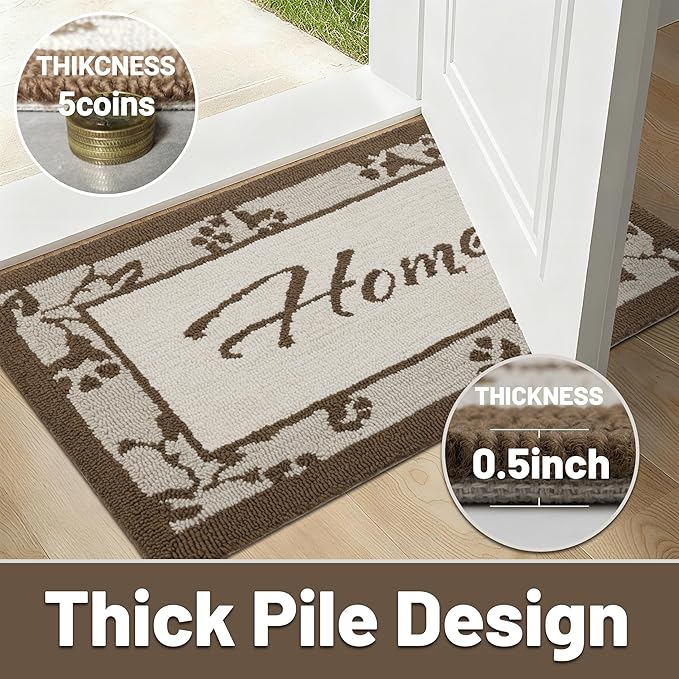 20"x32" Thick Entryway Indoor Mat, Dirt Trapping Door Mat, Americana Feel Hooked Rug, Heavy Duty Door Mat Outside Entrance, Shoe Scraper, Welcome Mat for Front & Back Door, Beige