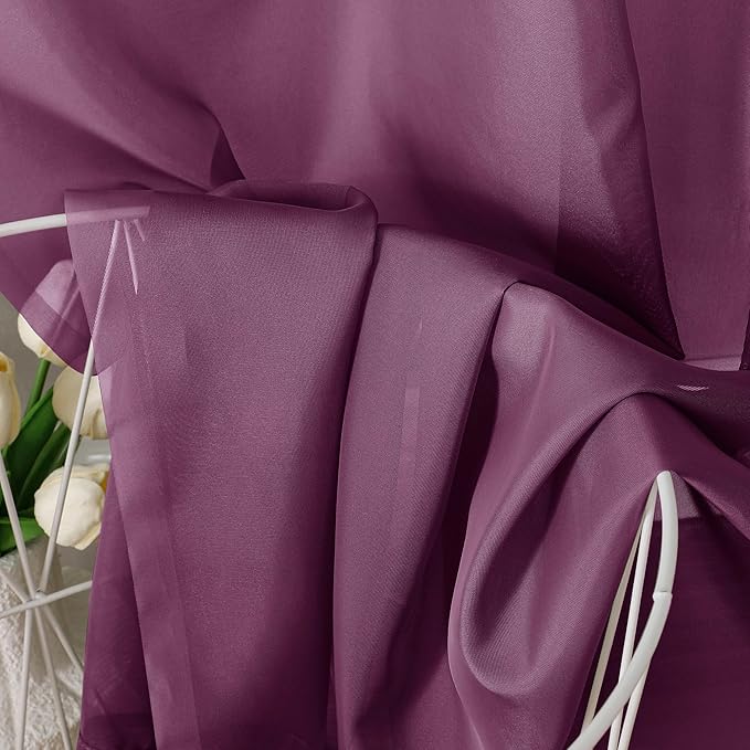 Aiyufeng Plum Purple Sheer Curtains 84 Inches Long 2 Panels, Solid Voile Top Dual Rod Pockets Stylish Breathable Drapes Window Treatment for Kid's Room/Bedroom/Living Room, 40W x 84L inches