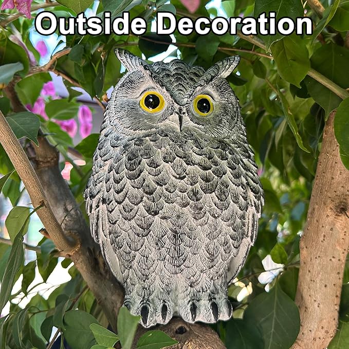 2 Pack Realistic Owl Statues for Indoor & Outdoor Decoration, Effective Birds Deterrent for Garden, Patio, Yard, and Home Decor, Suitable for Spring Decor (Brown & Gray)