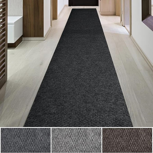 iCustomRug Hallway Runner Rug – 3x24ft Black, Indoor/Outdoor, Non-Slip Rubber Backing, Low-Profile All-Weather Carpet, Non-Shedding & Easy Care, Entryway Mat Ideal for High Traffic Areas