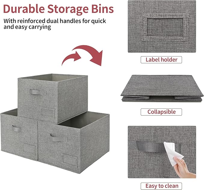 GRANNY SAYS Closet Organizers and Storage, Fabric Storage bins with Label Holder, Shelf Baskets for Organizing Bedroom, Decorative Storage Containers for Wardrobe, Dark Gray, Extra Large, 3-Pack
