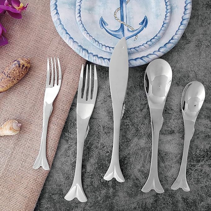 Supreme Housewares 20-Piece Fish Shaped Flatware Set, 18/8 Stainless Steel Silverware Cutlery Set, Service for 4, Mirror Polished, Dishwasher Safe (Fish)