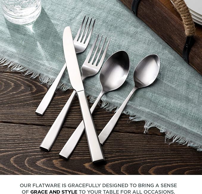 Godinger Flatware Set, Matte Finish Stainless Steel Cutlery Silverware Flatware Sets, 20 Piece Set, Service for 4