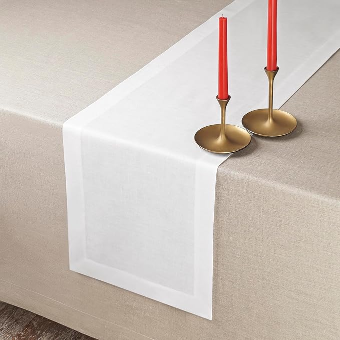 D'Moksha Homes Linen White Table Runner 72 Inches Long - 100% Pure Linen 14 x 72 Inch Table Runner for Dining, Fall, Autumn and Halloween - Machine Washable