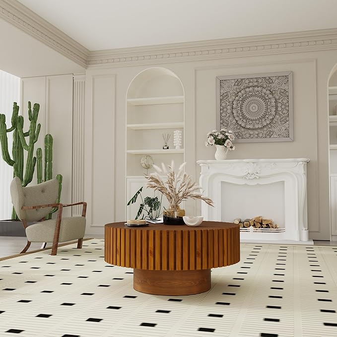 Modern Wood Round Coffee Table - Handcraft Drum Coffee Tables with Sturdy Base, Easy Assembly, Contemporary Style Small Coffee Table Tea Table for Living Room, Bedroom, Office (Natural Round)