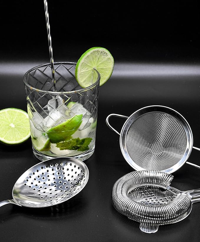 Cocktail Strainer Set Stainless Steel Bar Tools with Stirring Spoon - Hawthorne, Julep, & Fine-Mesh Sifter for Drinks