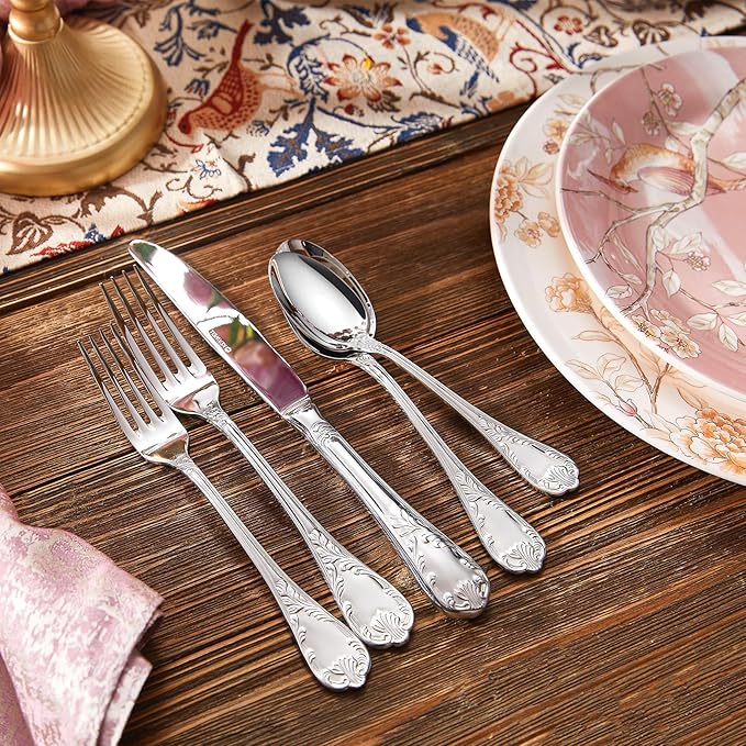 KEAWELL Premium Grand Luxe Flatware Set – 18/10 Stainless Steel, Everyday Elegance Silverware, Dishwasher Safe (20, Silver)