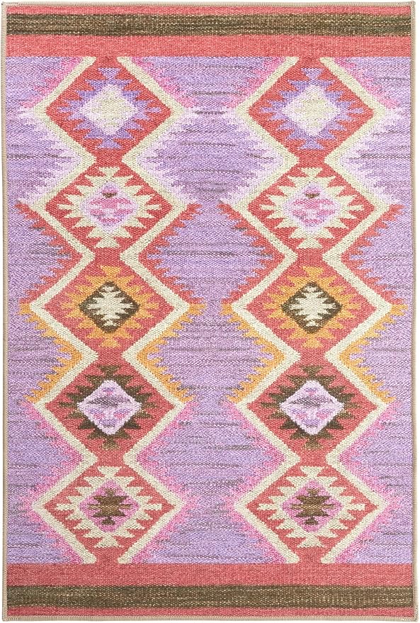 Dash & Albert Rhapsody Spice Machine Washable Rug, 5 X 8 Feet, Red/Purple Graphic Pattern - Premium Luxury Hotel Quality Soft Breathable Hypoallergenic Machine Washable Easy Care All Season