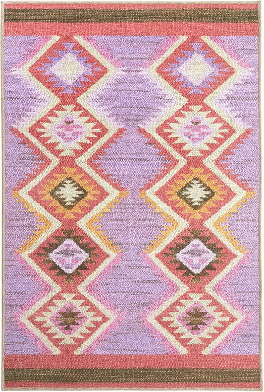 Dash & Albert Rhapsody Spice Machine Washable Rug, 5 X 8 Feet, Red/Purple Graphic Pattern - Premium Luxury Hotel Quality Soft Breathable Hypoallergenic Machine Washable Easy Care All Season