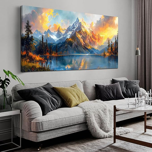 Large Canvas Wall Art for Living Room Natural Dusk Landscape Mountain Lake Picture Framed Canvas Prints Modern Wall Art for Bedroom Office Size 29x59
