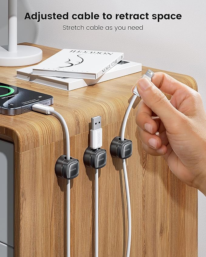 12 Pack Magnetic Cable Clips – Cord Organizer & Holder, Toocki Adhesive Cable Management, Wire Holder for USB Charging Cables, Ideal for Home, Office, Car, Desk, and Nightstand-Black