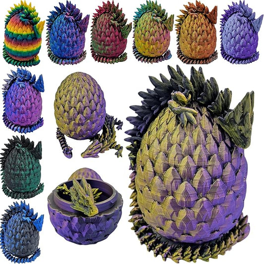 3D Printed Dragon Egg Articulating Gemstone Dragon Fidget Figurine - Vibrant Color Dragons Flexible ADHD, Autism and Anxiety Relief - Articulated Joints (Gold Purple Black)