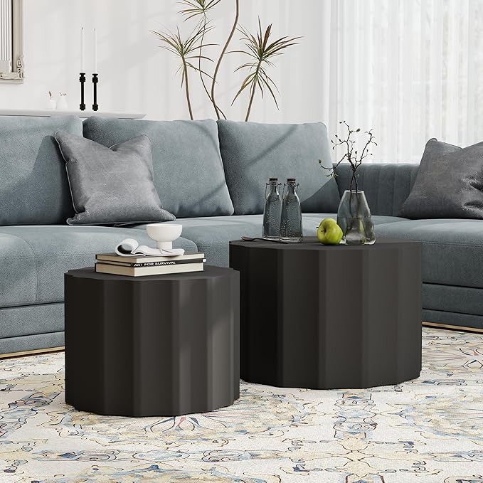 Nesting Coffee Table Set of 2, Round Coffee Tables, Space-Saving Modern Circle Coffee Tables, Side End Table for Living Room, Bedroom, Balcony, Office, Black