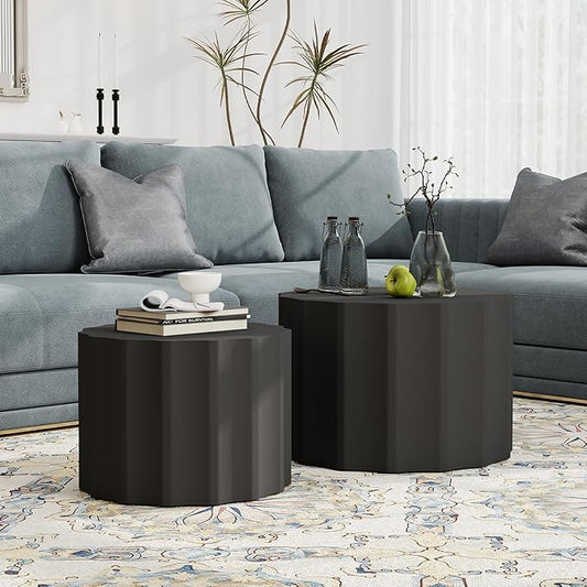 Nesting Coffee Table Set of 2, Round Coffee Tables, Space-Saving Modern Circle Coffee Tables, Side End Table for Living Room, Bedroom, Balcony, Office, Black