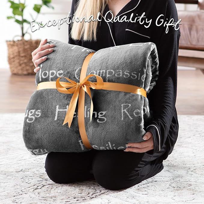 Chanasya Premium Healing Hugs Gift Throw Blanket - for Hope Support Comfort Encouragement Sympathy - Breast Cancer Chemo Surgery Get Well Soon Caring Gift - Patient Women Men Friend (Twin) Gray