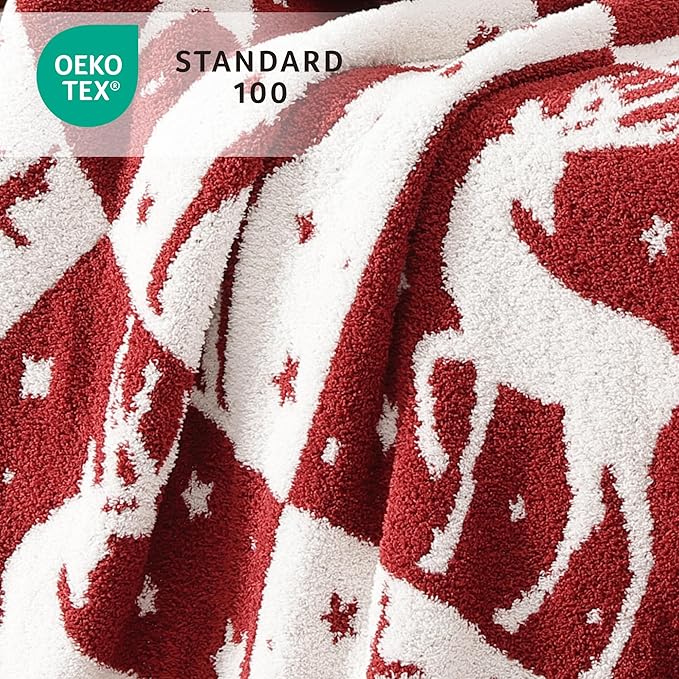 WRENSONGE Checkered Throw Blanket, Red Deer Pattern, Soft Cozy Fluffy Warm Hand Made Throw Blankets for Couch, Sofa, Chair, Bed, Camping, Picnic, Travel Lightweight Bed Blanket - 50"*60"
