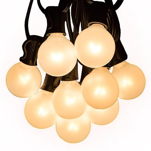 Hometown Evolution, Inc. 100 Foot Outdoor Globe Patio String Lights - Set of 100 G40 White Pearl 1.6 Inch Bulbs with Black Cord