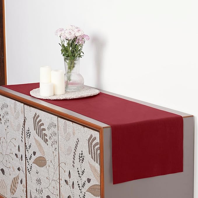 D'Moksha Homes Linen Red Table Runner 108 Inches Long - 100% Pure Linen Dining Table Runner 14 x 108 Inch for Fall, Autumn and Halloween - Machine Washable
