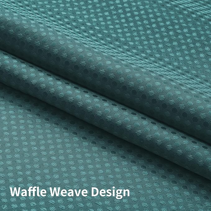 No Hook Shower Curtain with Snap in Fabric Liner, Waffle Weave Heavy Duty Thick Shower Curtains with Mesh Top Window, Hotel Style Waterproof Bathroom Curtain Set, 72 x 75 Inch, Seaweed Green