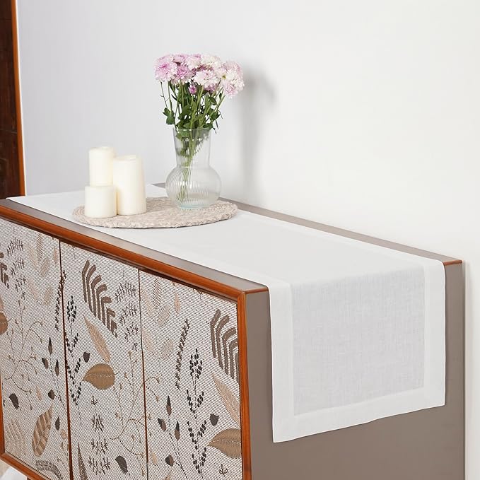 D'Moksha Homes Linen White Table Runner 72 Inches Long - 100% Pure Linen 14 x 72 Inch Table Runner for Dining, Fall, Autumn and Halloween - Machine Washable