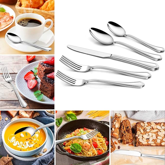 Herogo 10-Piece Silverware Set with Scalloped Edge, Stainless Steel Flatware Cutlery Set for 2, Modern Tableware Eating Utensils Set, Dishwasher Safe, Mirror Polished