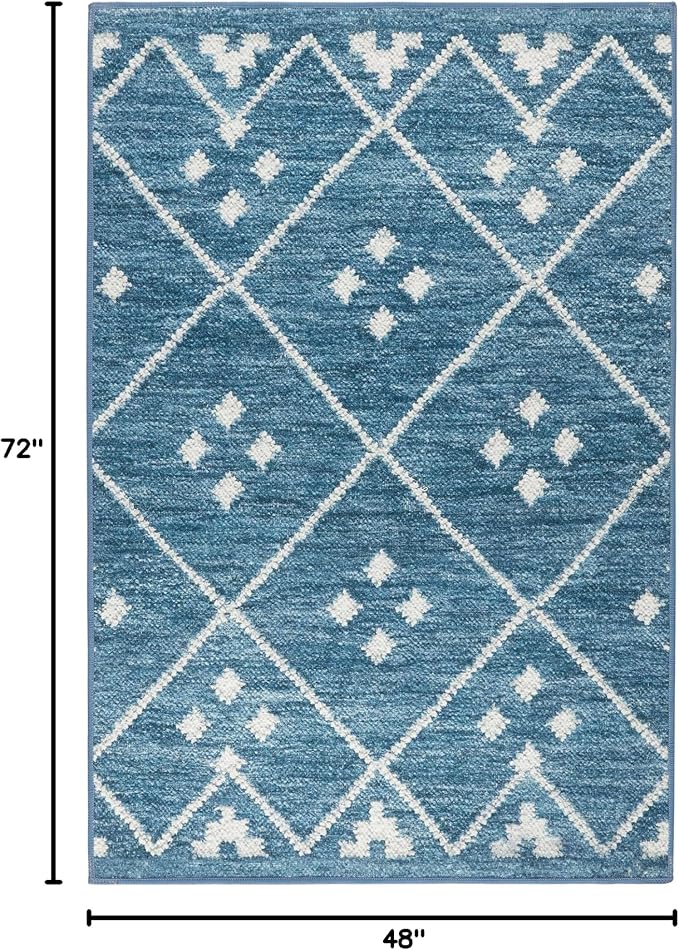 Dash and Albert Kota Machine Washable Area Rug - 4' x 6' Indigo - Diamond Accent Rug - Anti-Slip Backing, Lightweight, Machine Washable, High Traffic Areas Kitchen, Mudroom, Laundry Room