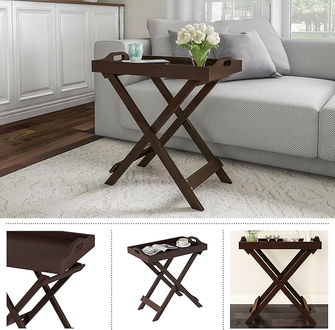 Lavish Home Folding TV Trays Set of 2 - Contemporary Side Table Set with Removable Tray Tops for Food Serving, Decor, or Meals - Portable TV Tables for Living Room, Bedroom, or Home Office (Brown)