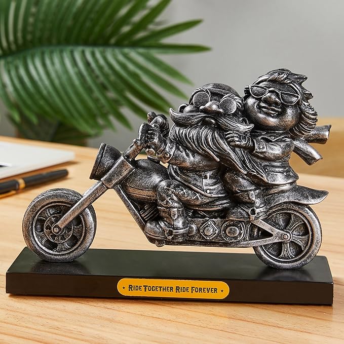 Home Decor 7.6'' Motorcycle Biker Couple Sculpture for Men Birthday Gift for Biker Lover Polyresin Retro Cool Inspirational Motorcycle Rider Figurine Halloween Figurine