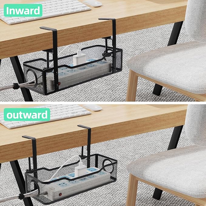 Under Management Tray Kit No Drill, Metal Mesh Cable Management Under Desk Cable Tray with Clamp for Wire Management and Cord Organizer Cable Rack for Home Office Desk (Black)