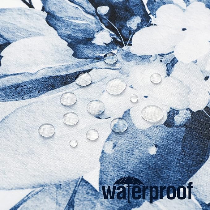 Gibelle Navy Blue Eucalyptus Shower Curtain, Watercolor Plant Leaves with Floral Bathroom Shower Curtain Set with Hooks, 72x72