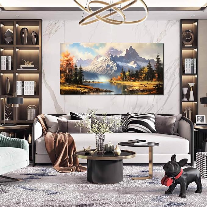 Mountain Wall Art for Living Room Bedroom Office Nature Wall Art Large Mountain Lake Forest Landscape Pictures Modern Artwork Framed Wall Decor Canvas Prints 24x48 Inch