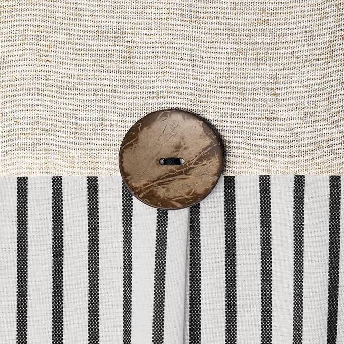 Awellife Farmhouse Black Shower Curtain Button Linen Textured Woven Fabric,Pleated Black Stripe,Country Style,72x72 Inch