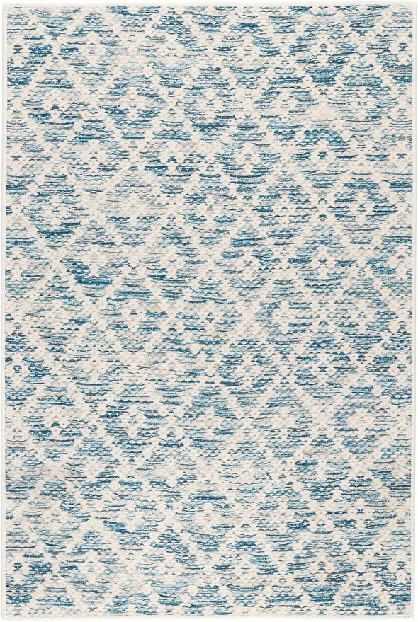Dash & Albert Melange Diamond Blue Machine Washable Rug, 9.5 X 13.5 Feet, Blue Geometric Pattern