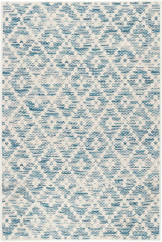 Dash & Albert Melange Diamond Blue Machine Washable Rug, 8.5 X 11.5 Feet, Blue Geometric Pattern