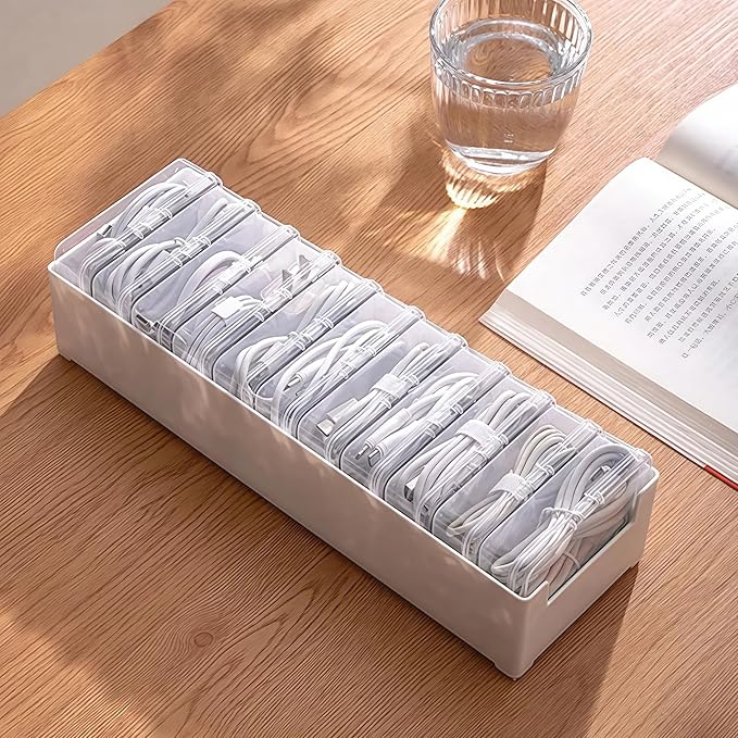 11 Box Cable Organizer Storage Box, Desktop Cable Management with Switch, Power Cord Organizer for Office,Home,Desk Accessories Storage Stationery Supplies and Accessories（White）