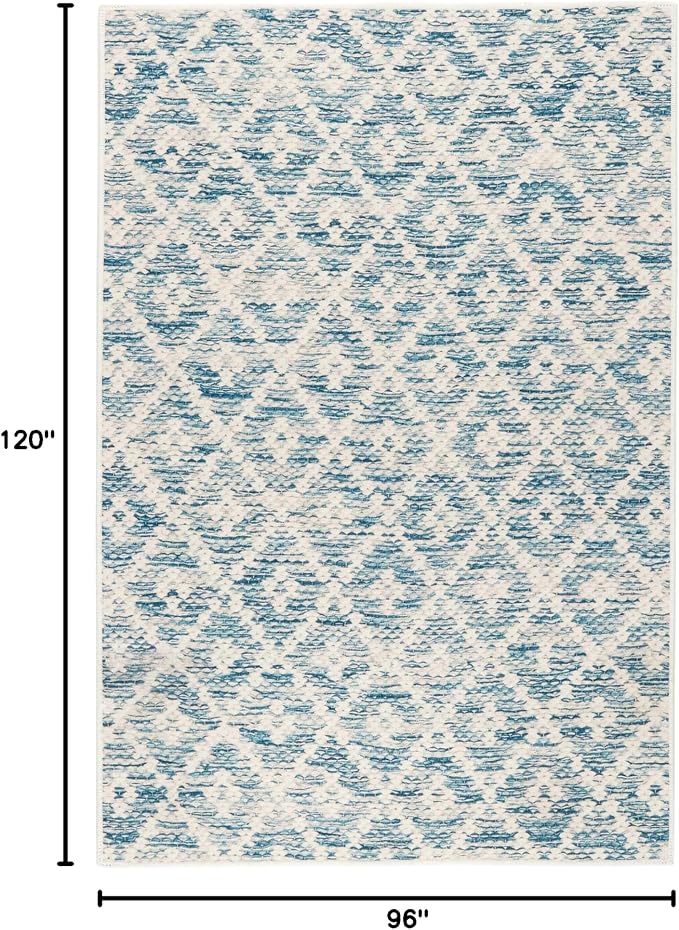 Dash & Albert Melange Diamond Blue Machine Washable Rug, 7.5 X 9.5 Feet, Blue Geometric Pattern
