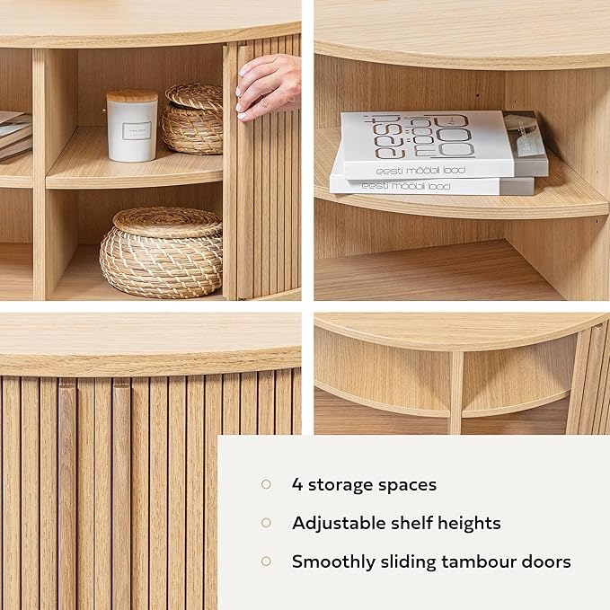 WERMO 35'' Round Coffee Table with Storage and Shelves - Round Center Table for Living Room and Office. Wood Mid Century Modern Coffee Tables for Living Room (Oak)